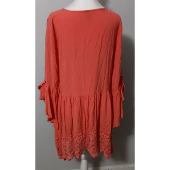 CUPIO, Orange Lace Bell Sleeve Tunic with Lace Boarder, Size XL - Picture 4 of 8